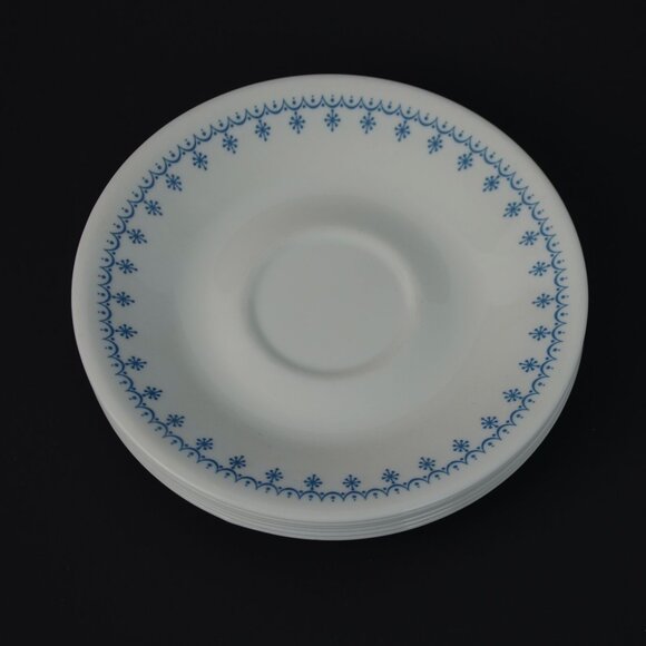 Corelle Corning Snowflake Blue Garland Saucers Lot of 6 - Picture 1 of 3